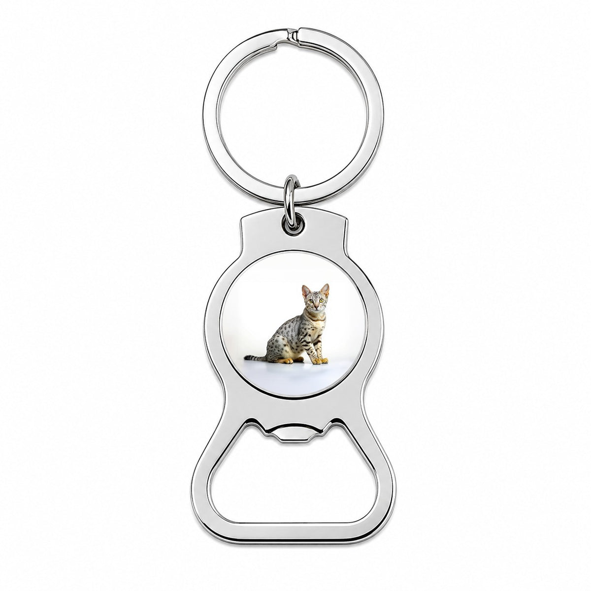 Egyptian Mau Cat Photo Bottle Opener Keychain