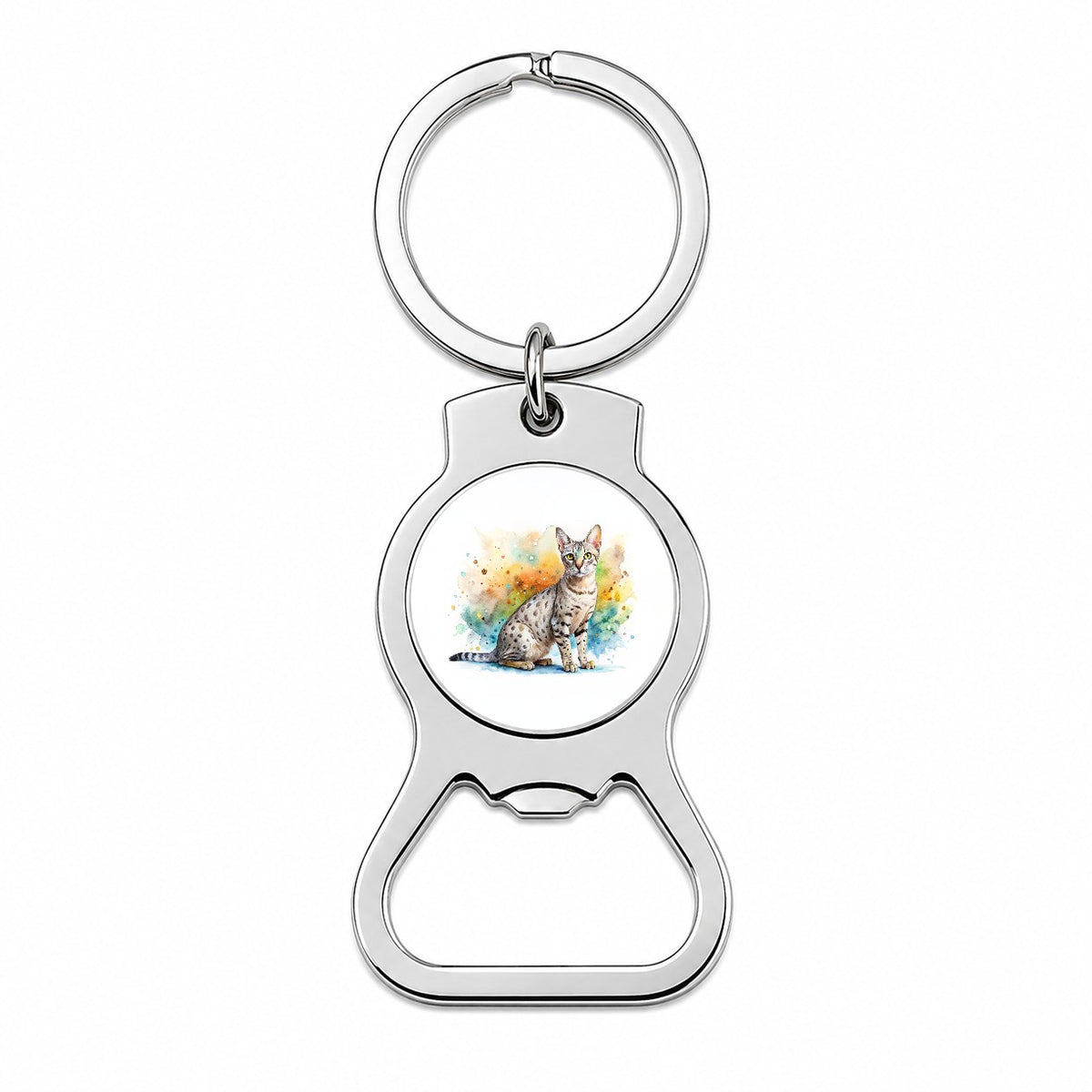 Egyptian Mau Cat Watercolor Style Bottle Opener Keychain