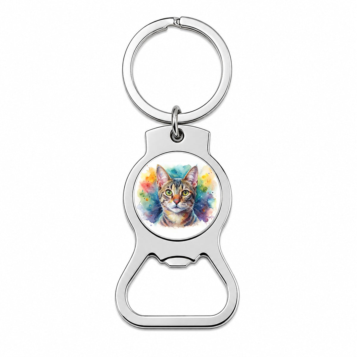 European Shorthair Cat Watercolor Style Bottle Opener Keychain
