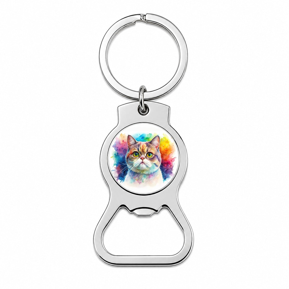 Exotic Shorthair Cat Watercolor Style Bottle Opener Keychain