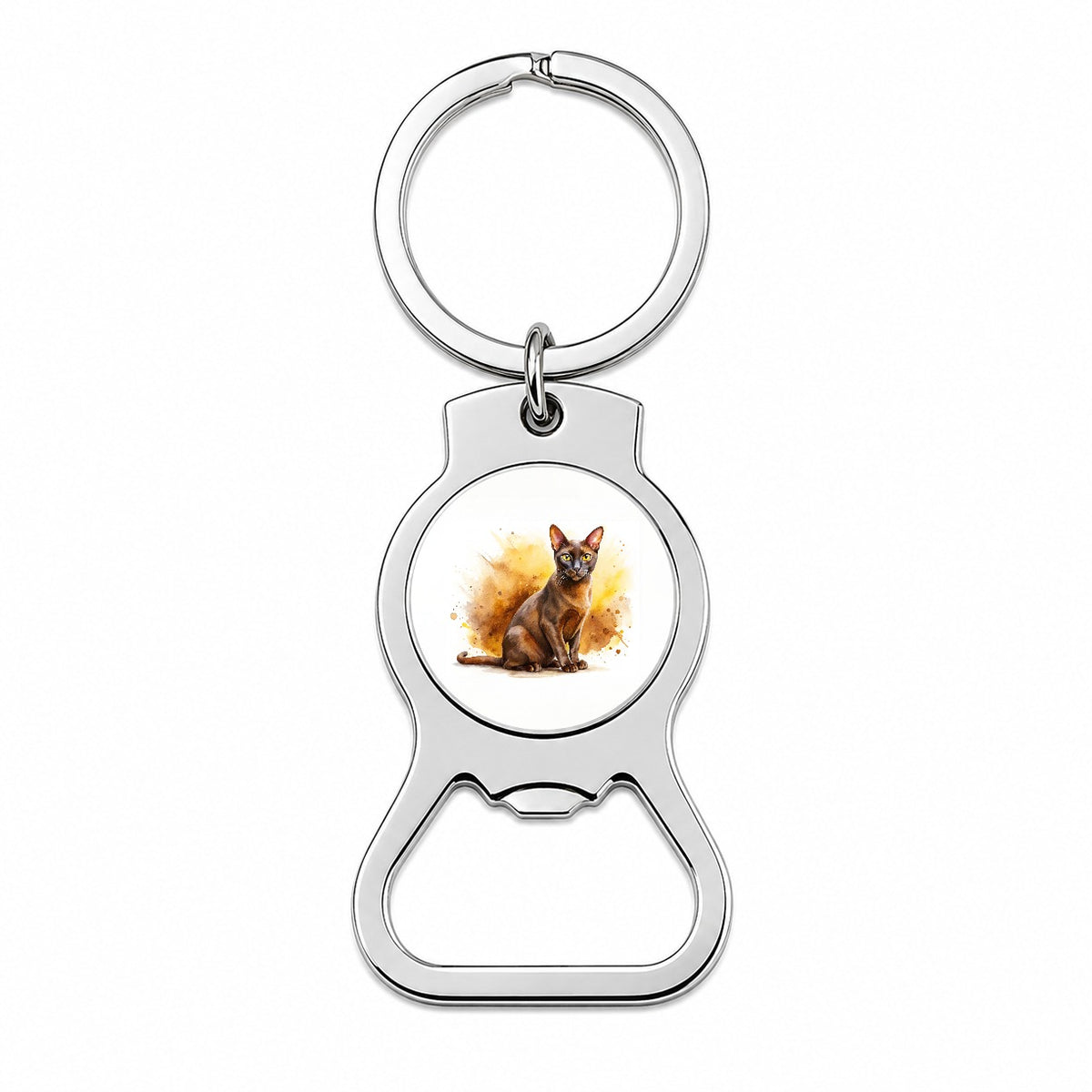 Havana Brown Cat Watercolor Style Bottle Opener Keychain