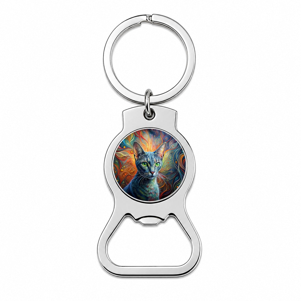 Korat Cat Abstract Art Bottle Opener Keychain