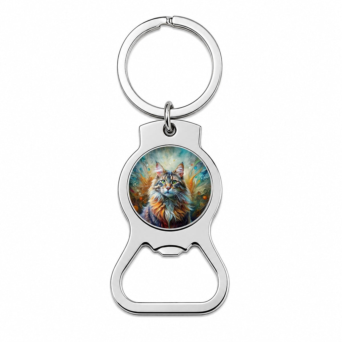 Maine Coon Cat Abstract Art Bottle Opener Keychain