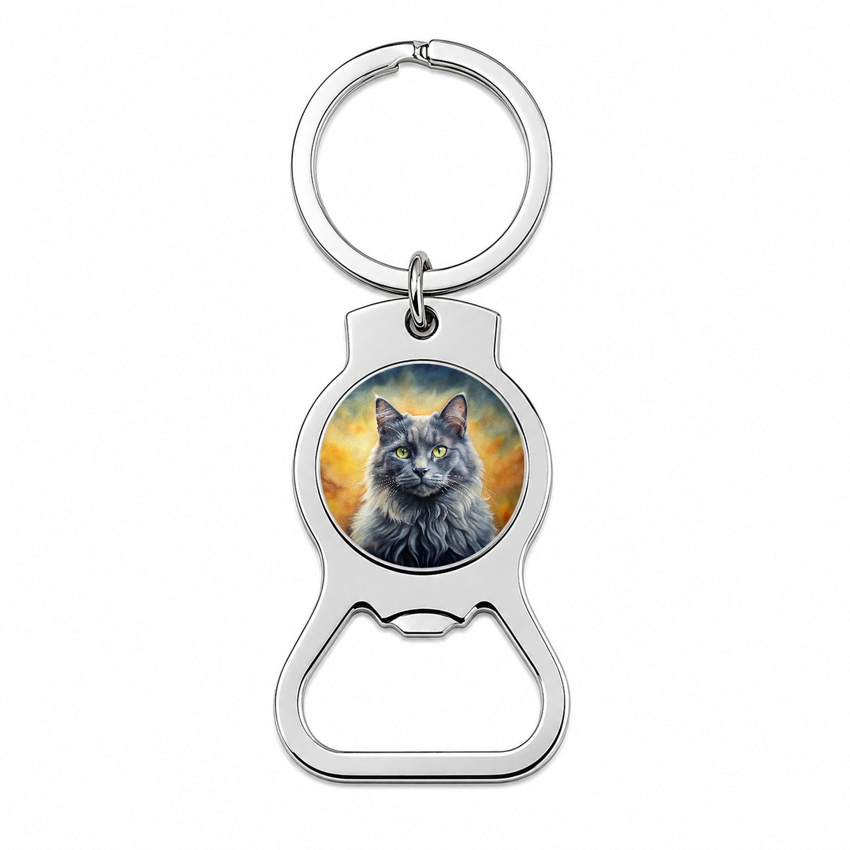 Nebelung Cat Illustration Bottle Opener Keychain