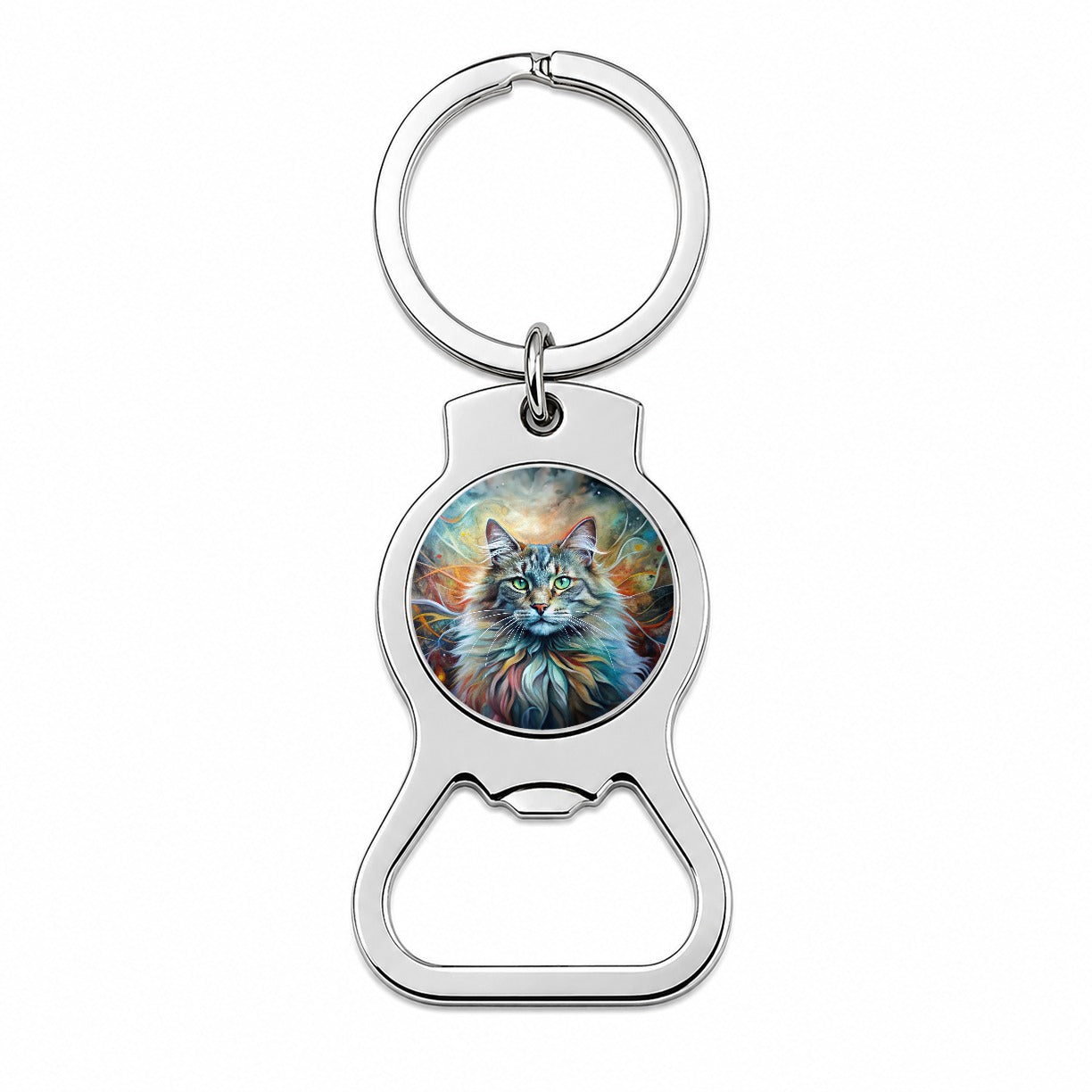 Norwegian Forest Cat Abstract Art Bottle Opener Keychain
