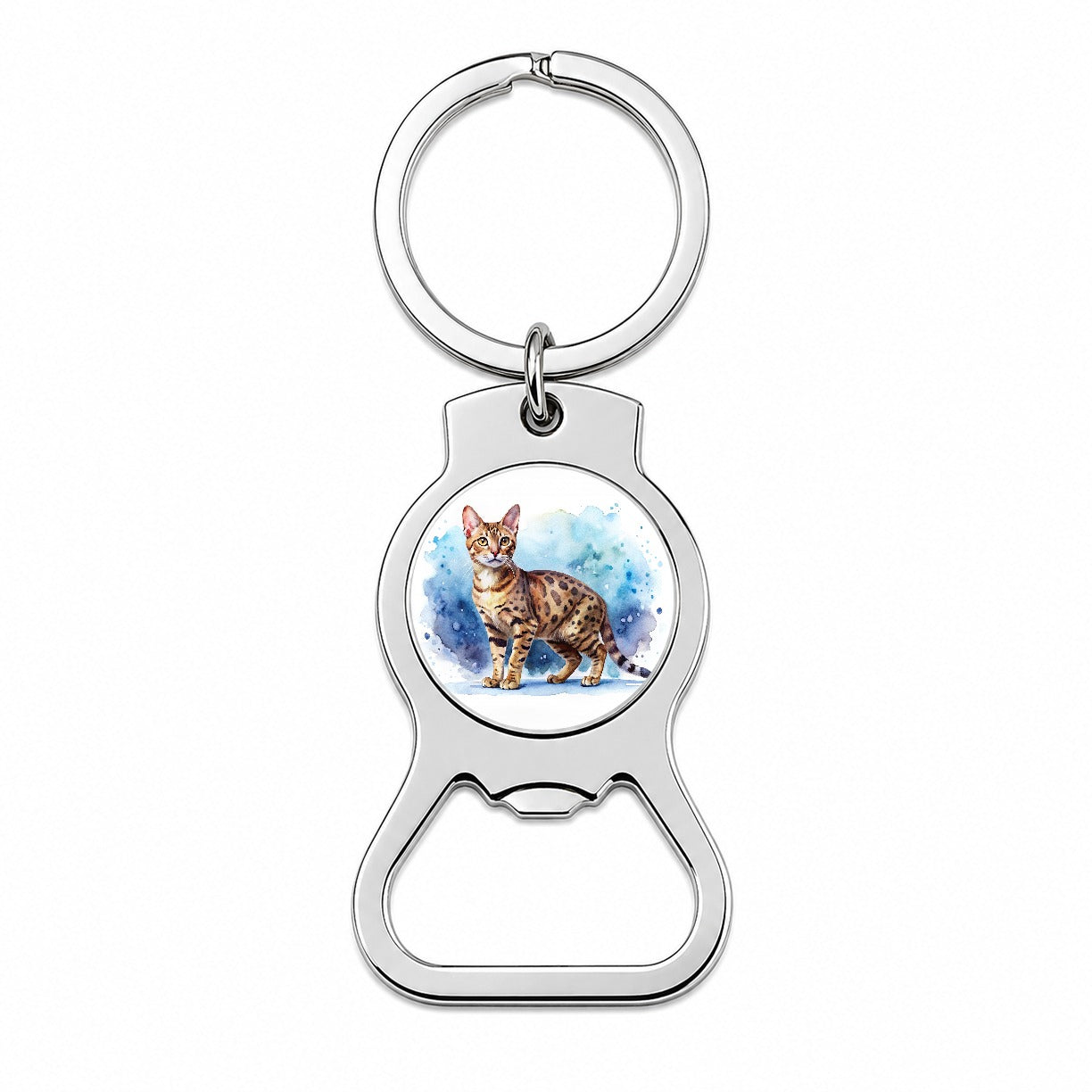 Ocicat Cat Watercolor Style Bottle Opener Keychain