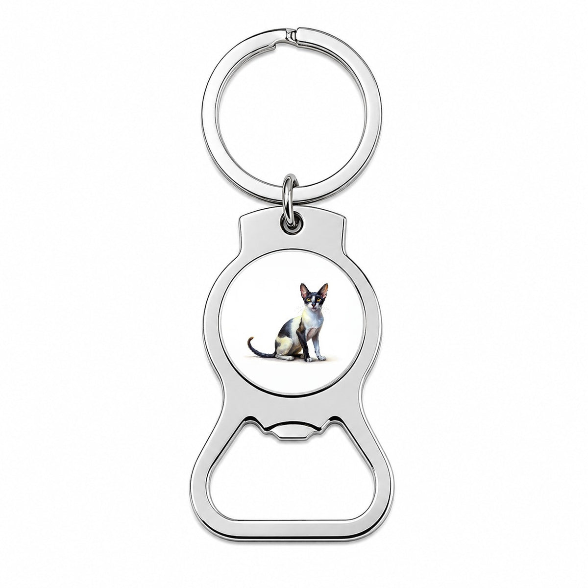 Oriental Shorthair Black White Cat Illustration Bottle Opener Keychain