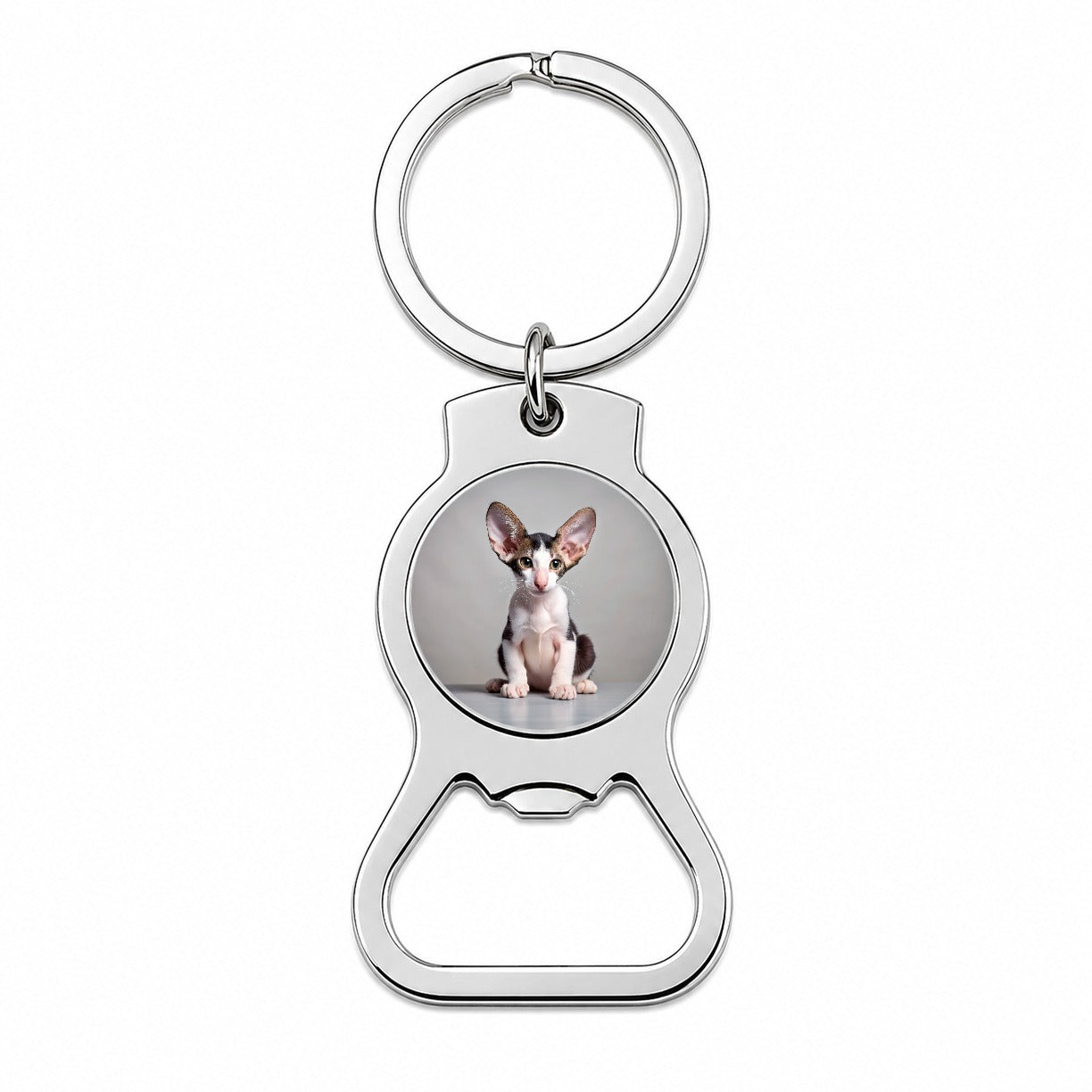 Oriental Shorthair Black White Cat Kitten Photo Bottle Opener Keychain