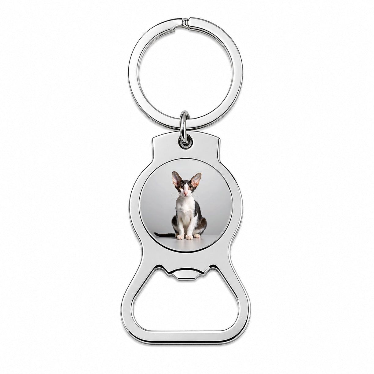 Oriental Shorthair Black White Cat Photo Bottle Opener Keychain