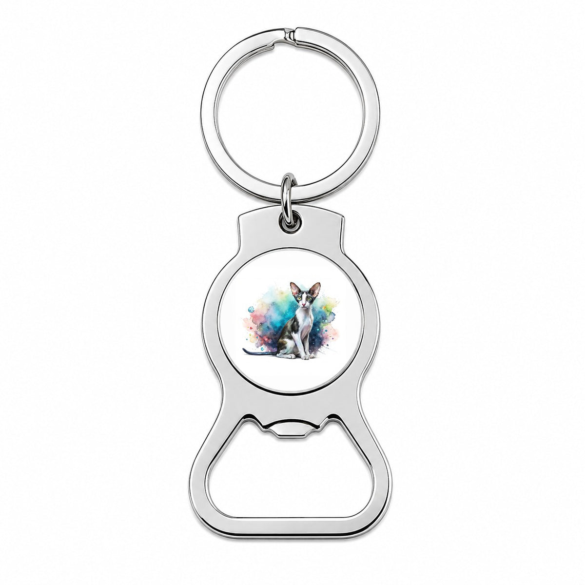 Oriental Shorthair Black White Cat Watercolor Bottle Opener Keychain