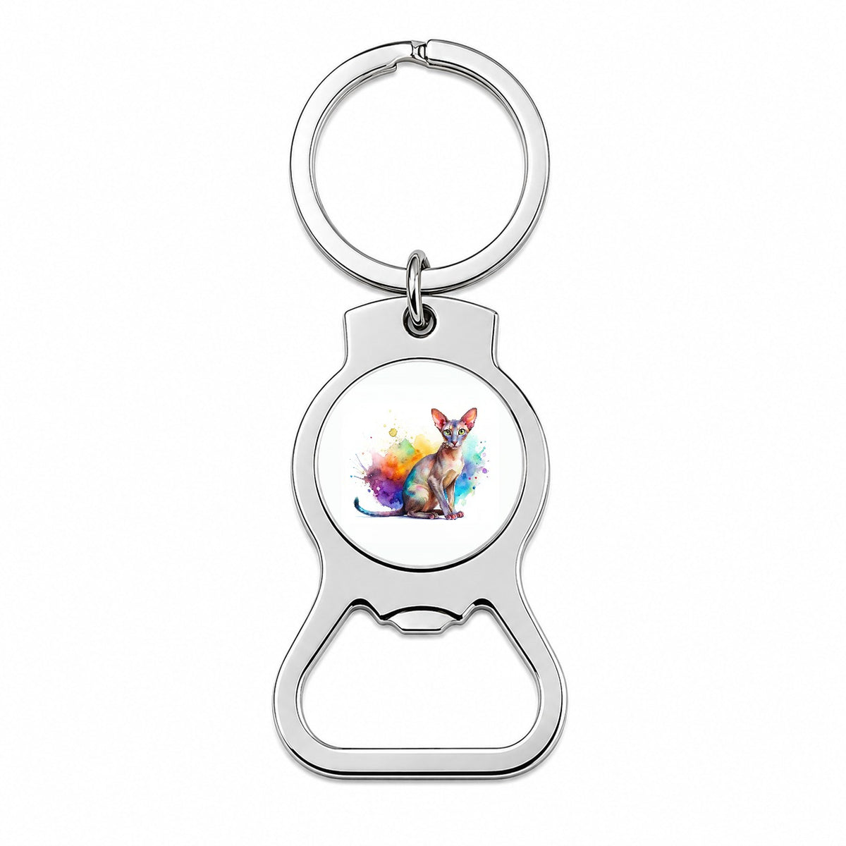 Oriental Shorthair Cat Watercolor Style Bottle Opener Keychain