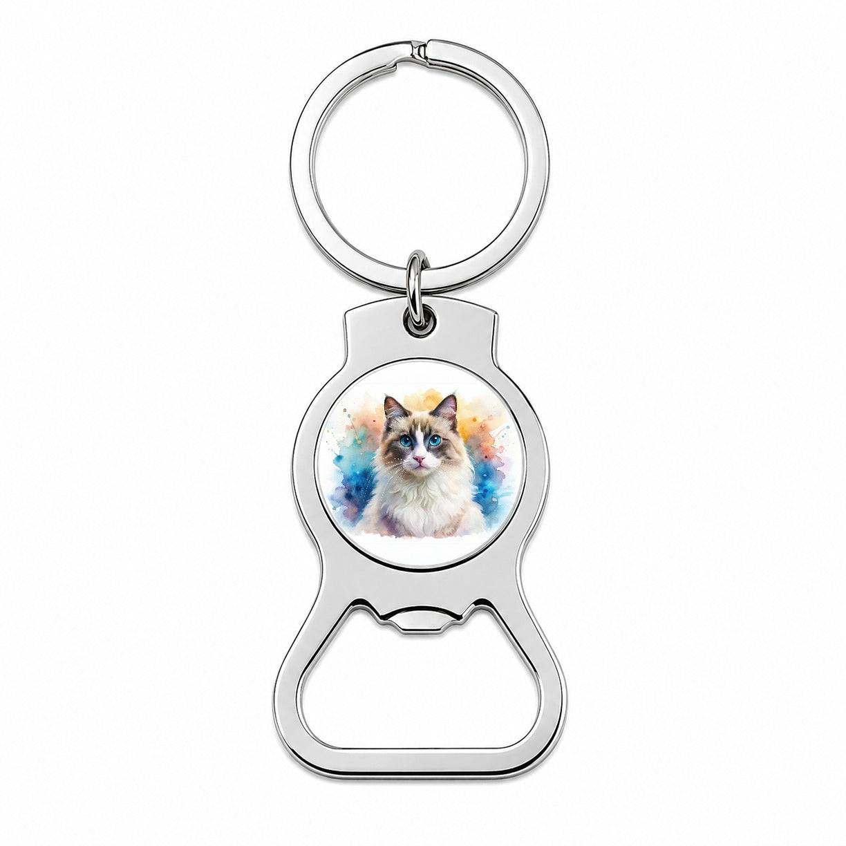 Ragdoll Cat Watercolor Style Bottle Opener Keychain