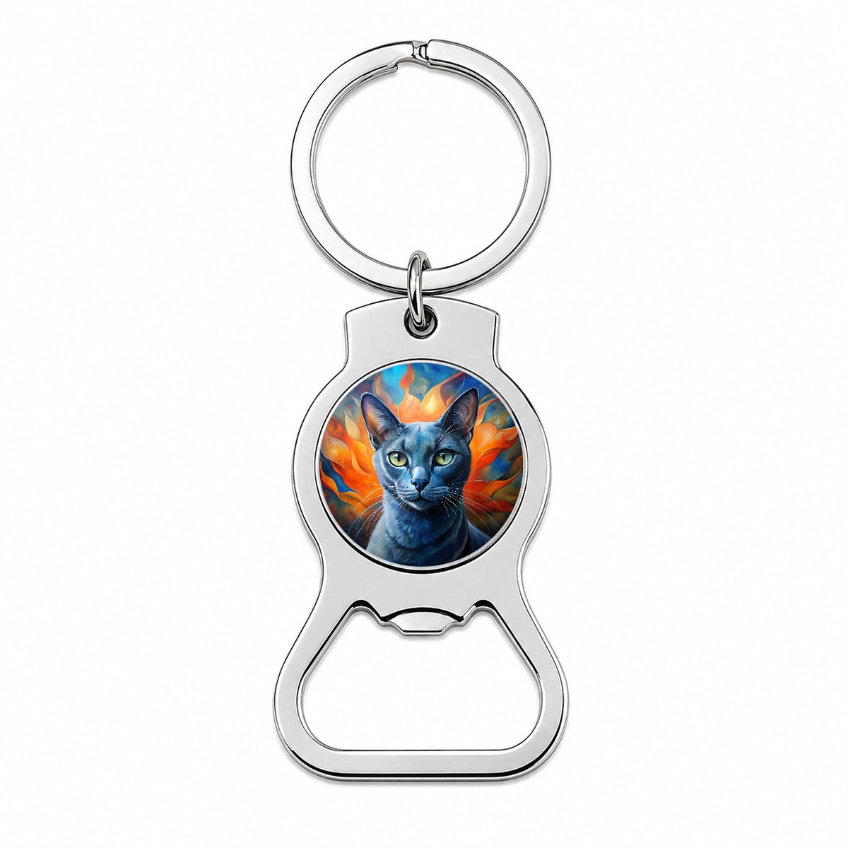 Russian Blue Cat Abstract Art Bottle Opener Keychain