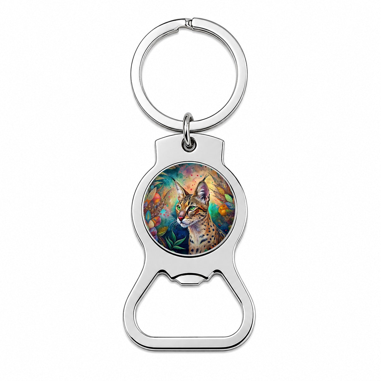Savannah Cat Abstract Art Bottle Opener Keychain