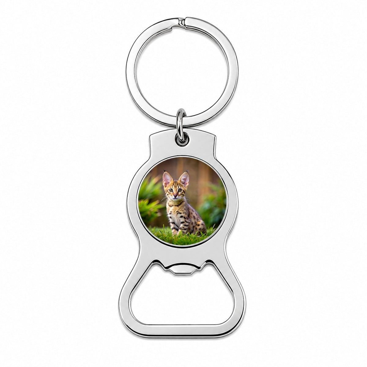 Savannah Cat Kitten Photo Bottle Opener Keychain