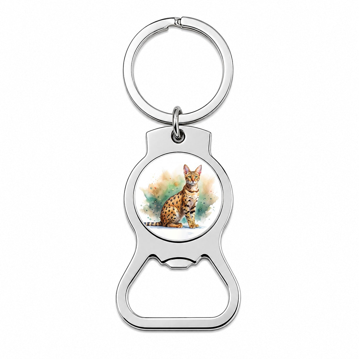 Savannah Cat Watercolor Style Bottle Opener Keychain