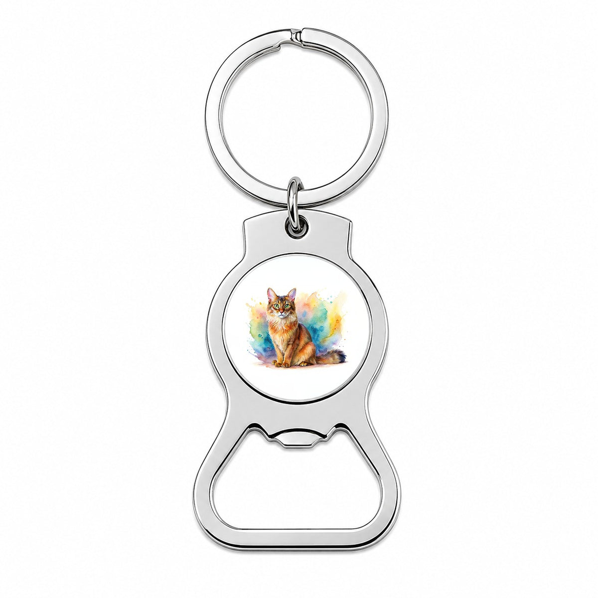 Somali Cat Watercolor Style Bottle Opener Keychain