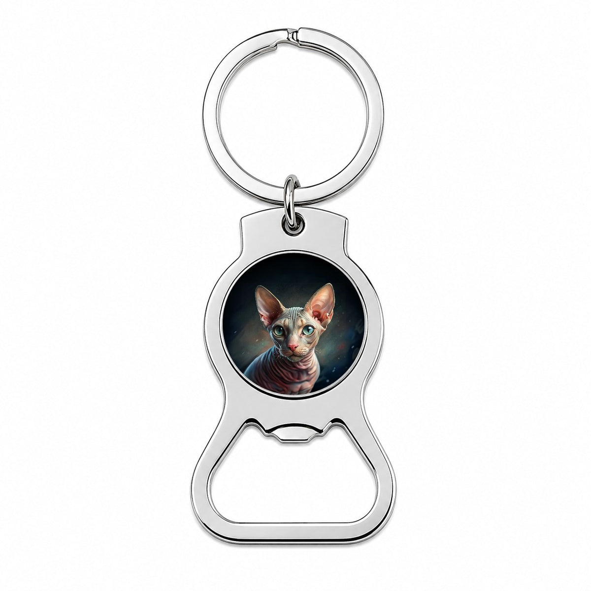 Sphynx Cat Illustration Bottle Opener Keychain