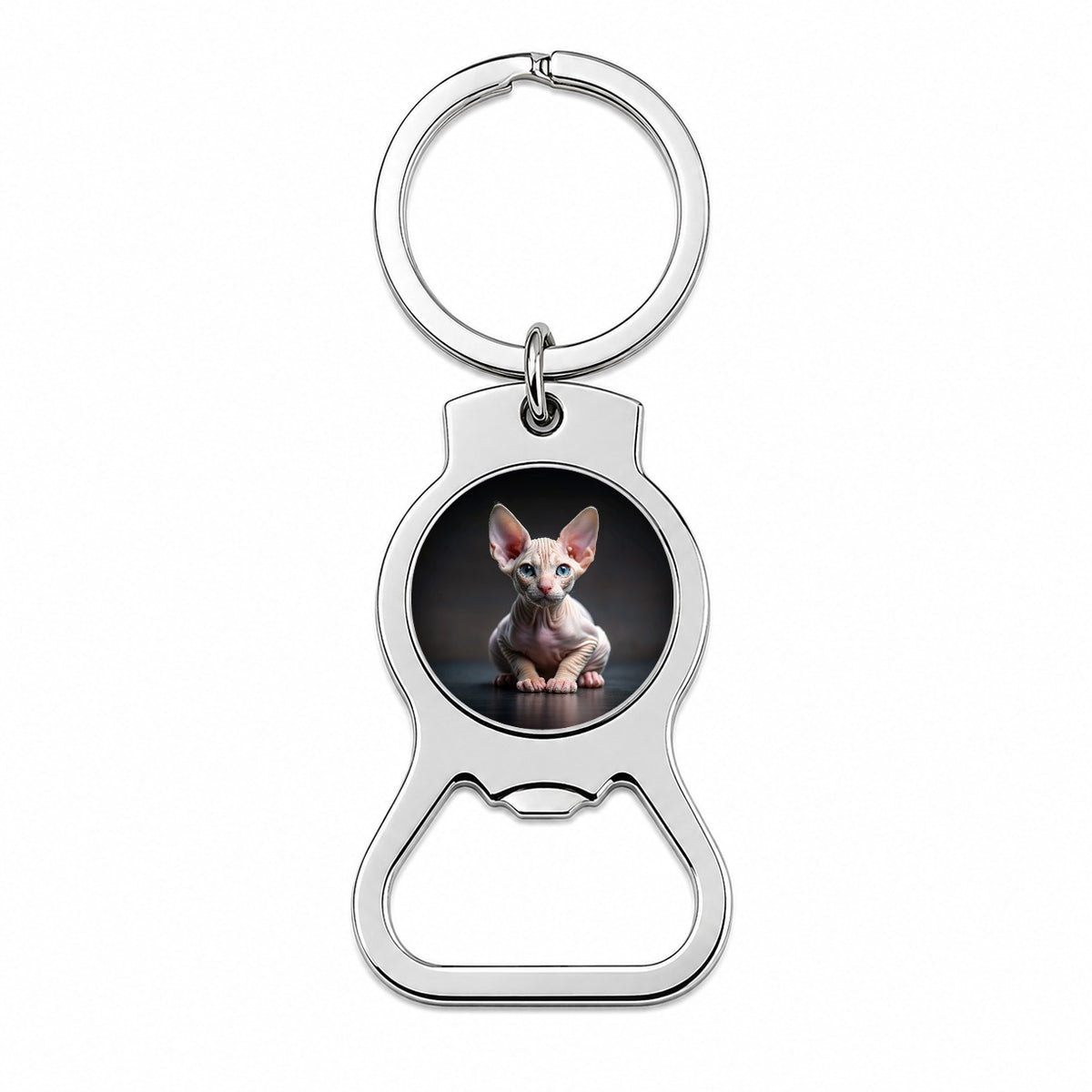 Sphynx Cat Kitten Photo Bottle Opener Keychain