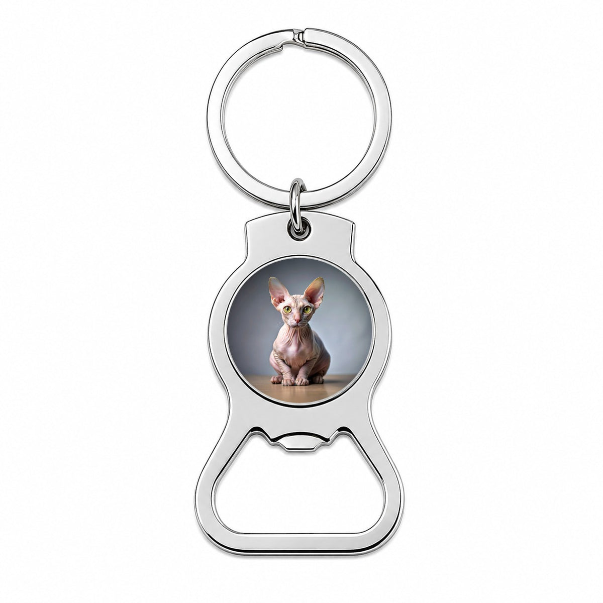 Sphynx Cat Photo Bottle Opener Keychain