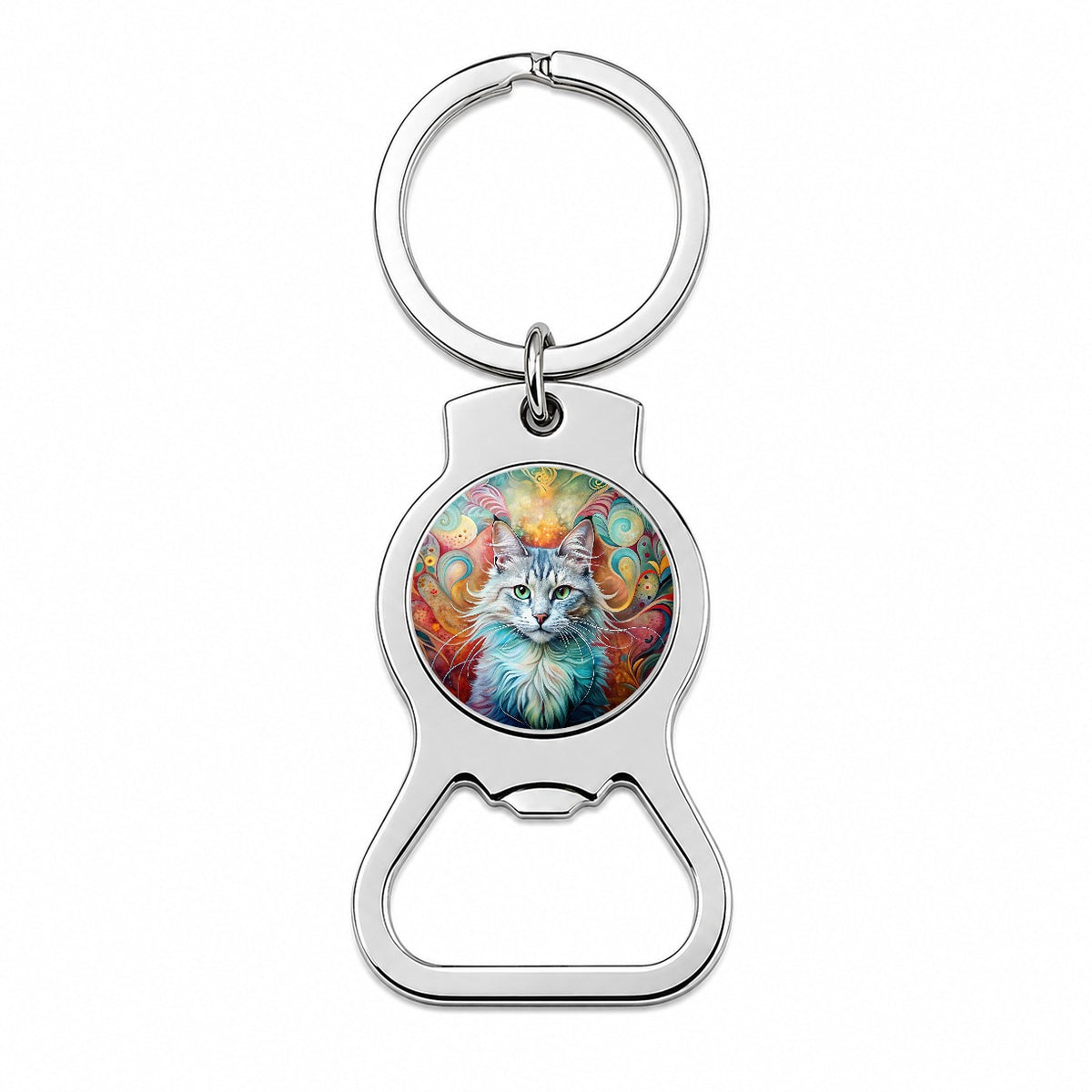 Turkish Angora Cat Abstract Art Bottle Opener Keychain