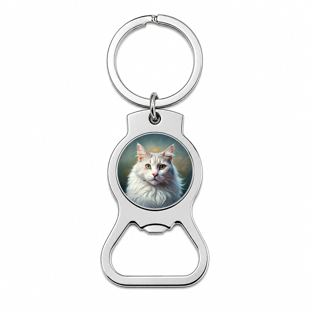 Turkish Angora Cat Illustration Bottle Opener Keychain