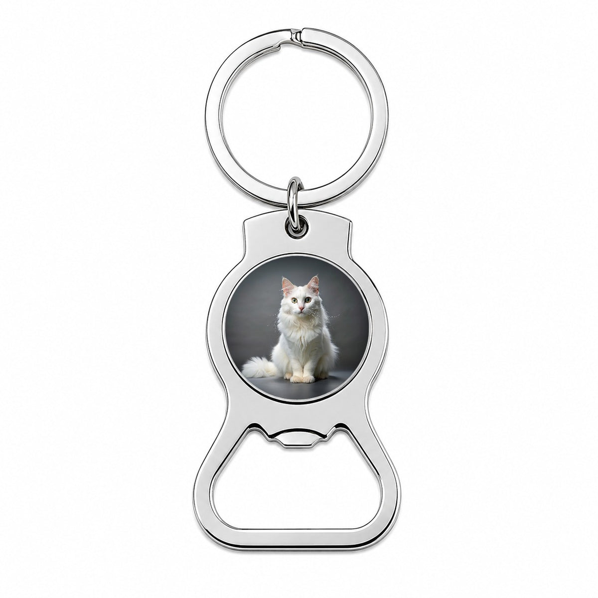Turkish Angora Cat Photo Bottle Opener Keychain
