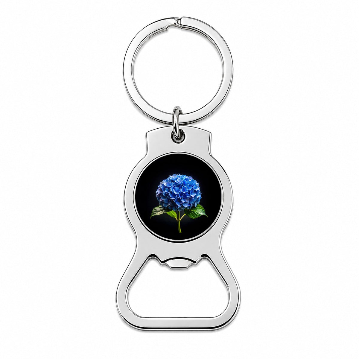 Blue Hydrangea Flower Photo Bottle Opener Keychain