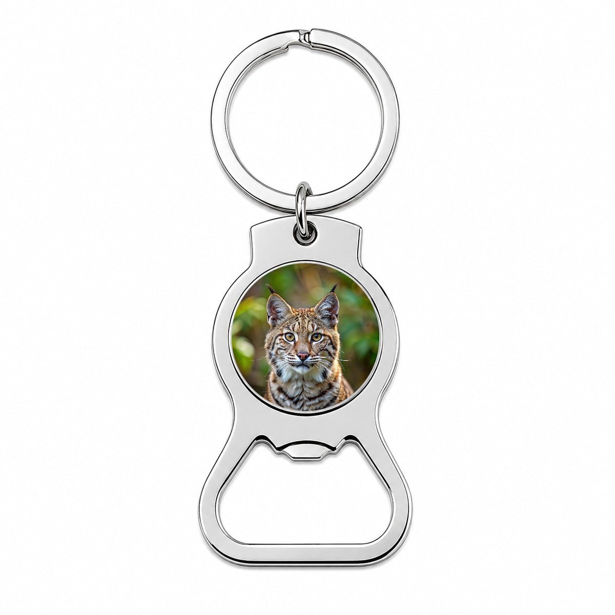 Bobcat Face Photo Bottle Opener Keychain