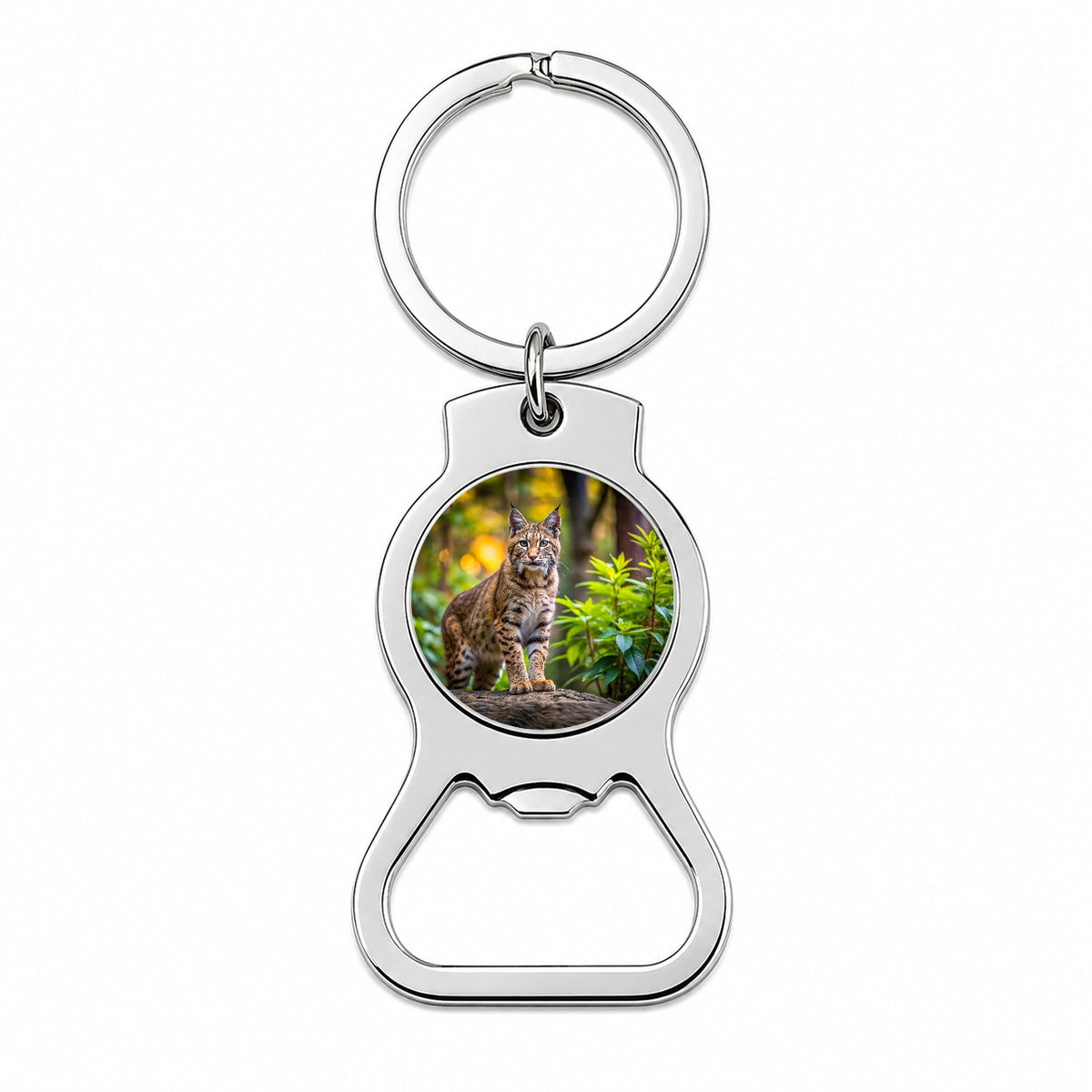 Bobcat In The Forest Bottle Opener Keychain