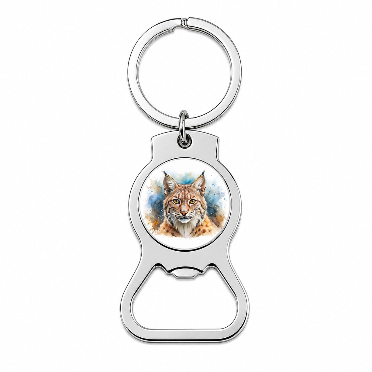Bobcat Watercolor Design Bottle Opener Keychain