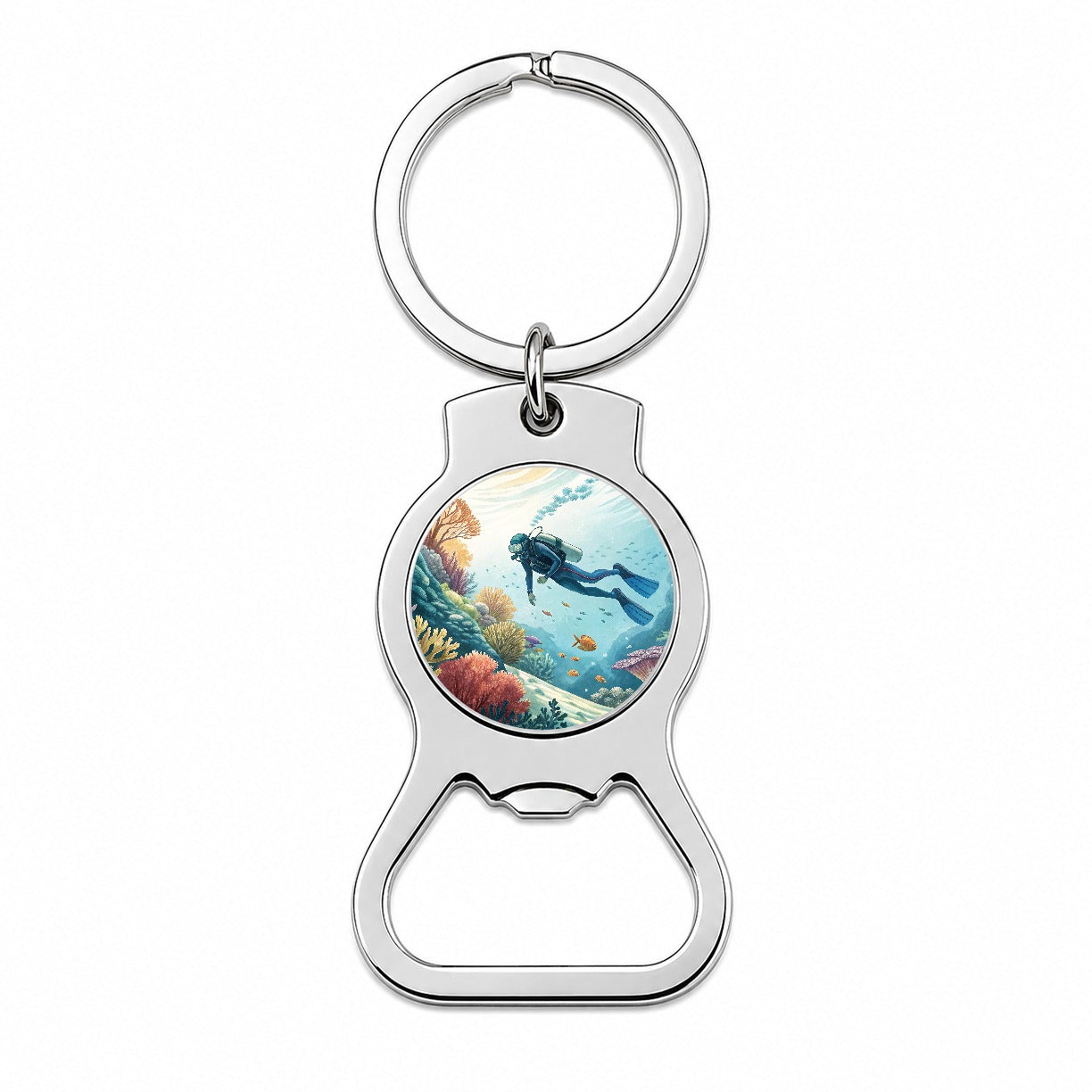 Diving Diver Exploring Underwater Bottle Opener Keychain