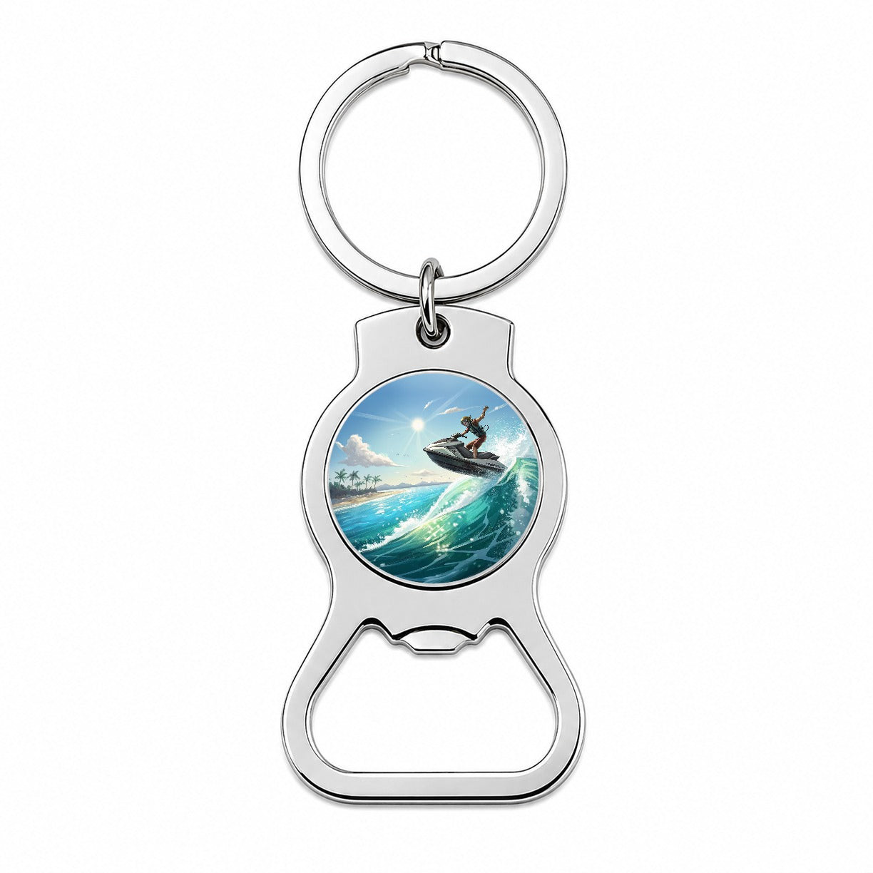 Jet Ski Skiing at Tropical Beach Bottle Opener Keychain