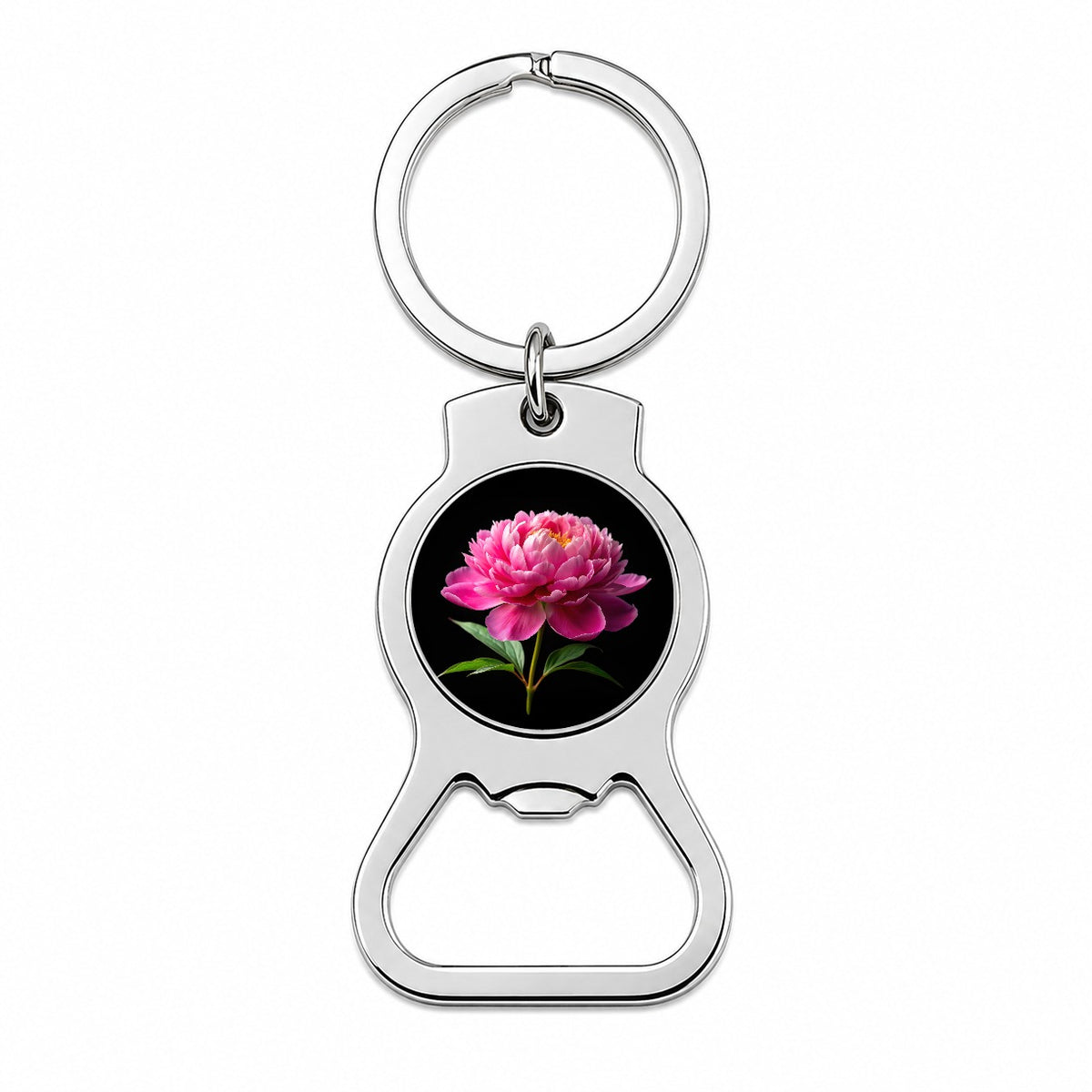 Peony Flower Photo Bottle Opener Keychain