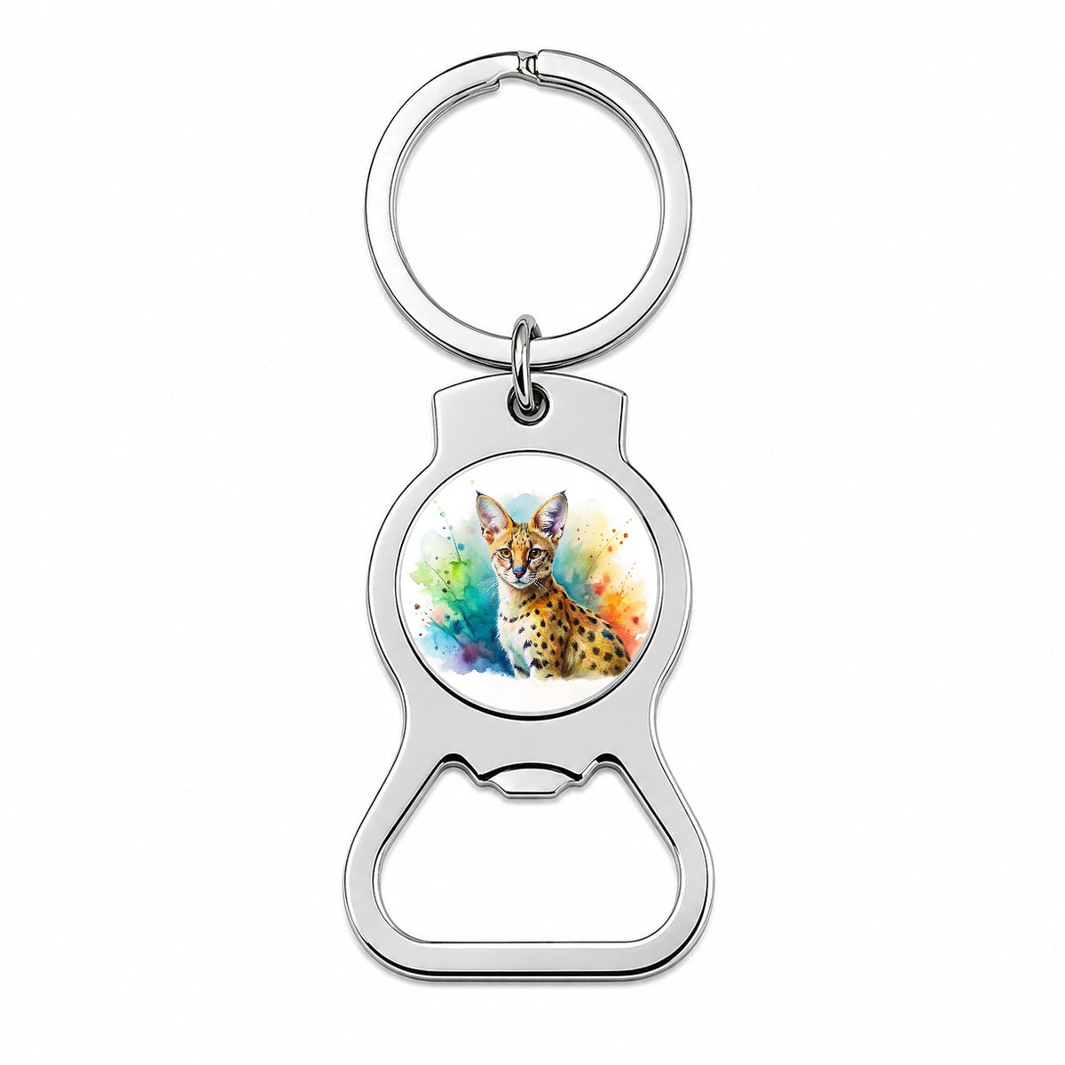 Serval Wild Cat Watercolor Design Bottle Opener Keychain