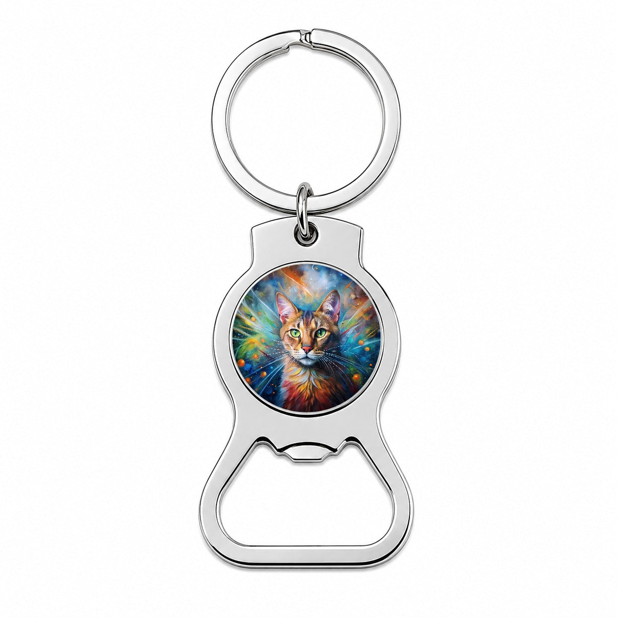 Tabby Cat Abstract Art Color Explosion Bottle Opener Keychain