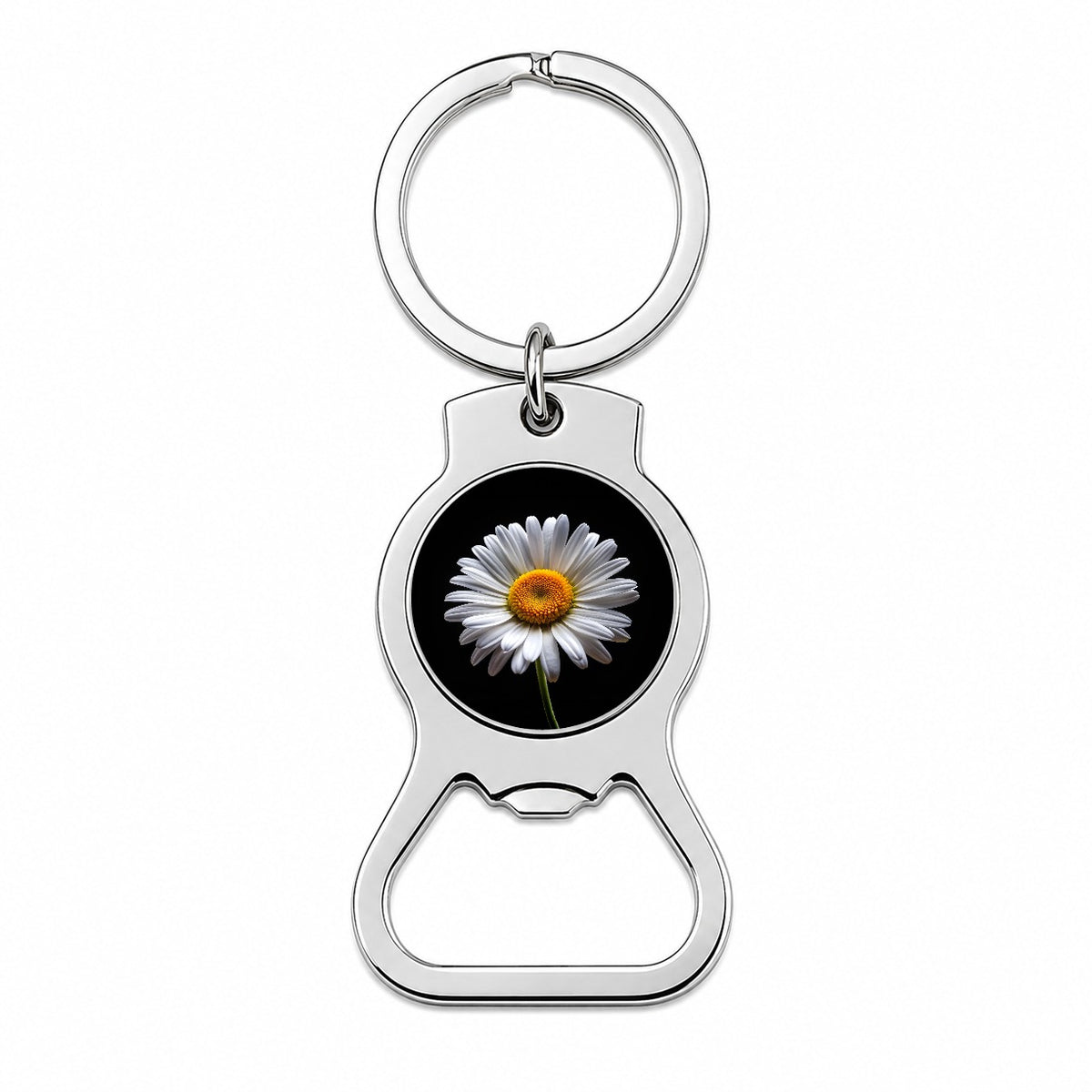 White Daisy Flower Photo Bottle Opener Keychain