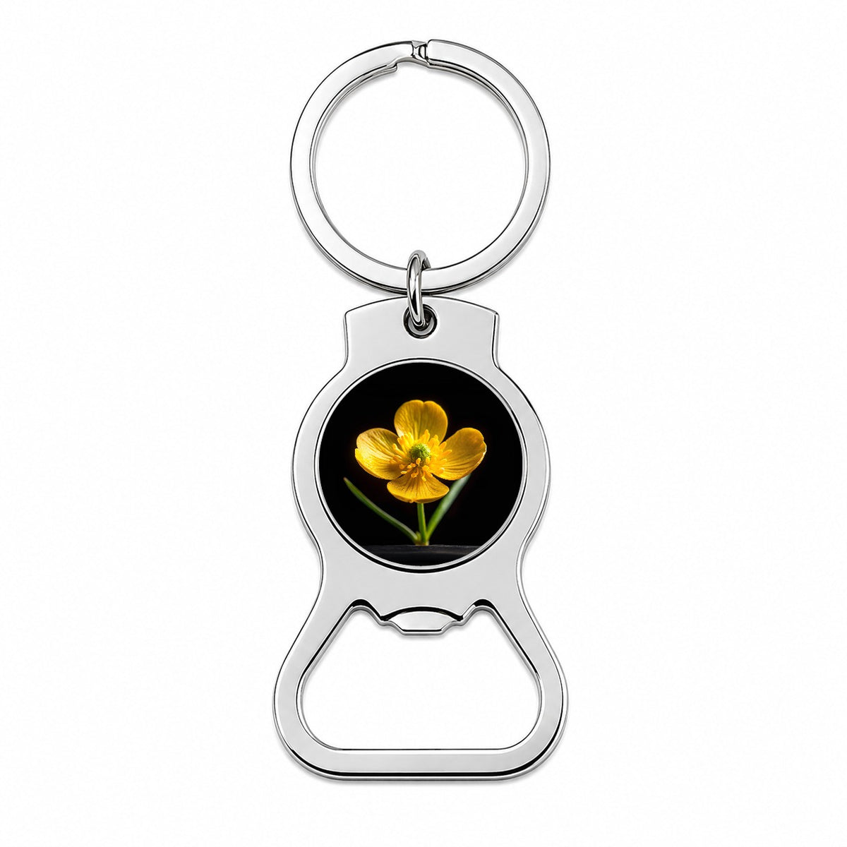 Yellow Buttercup Flower Photo Bottle Opener Keychain