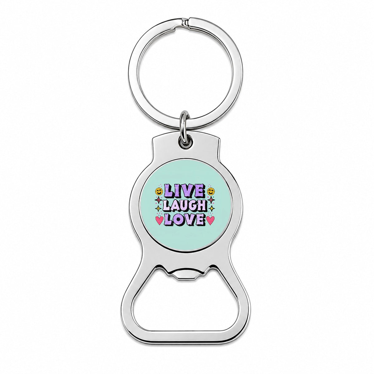 Live Laugh Love Funny Faces Hearts Bottle Opener Keychain
