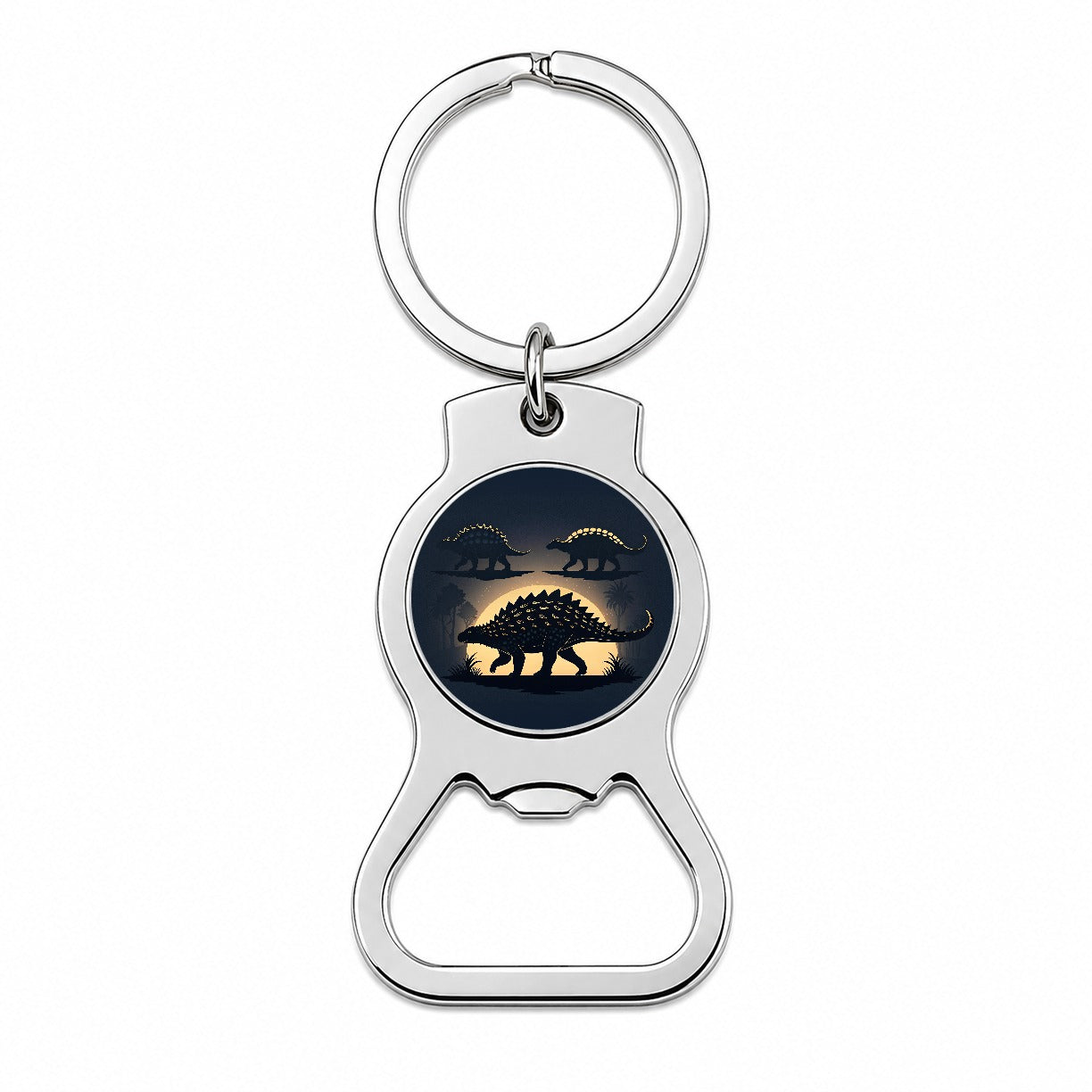 Ankylosaurus Silhouettes Walking Dinosaurs Bottle Opener Keychain