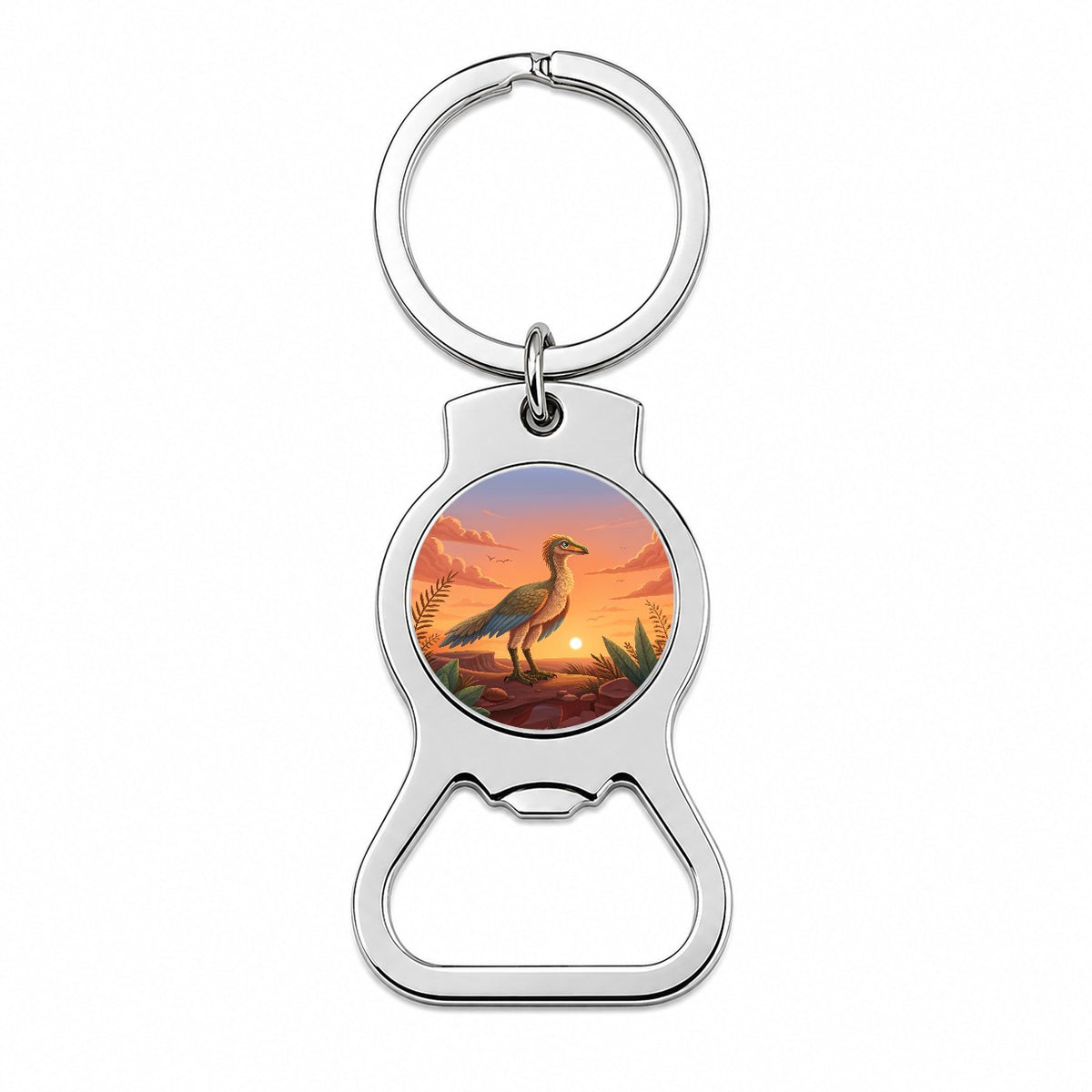 Archaeopteryx Standing Sunset Dinosaur Bottle Opener Keychain