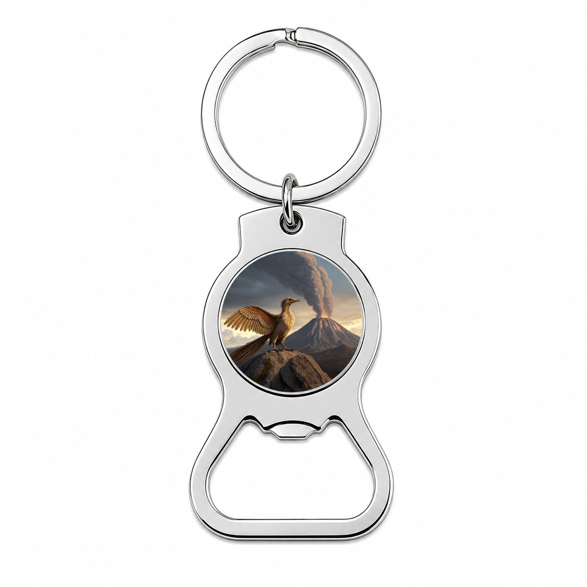 Archaeopteryx Volcano Erupting Dinosaur Bottle Opener Keychain