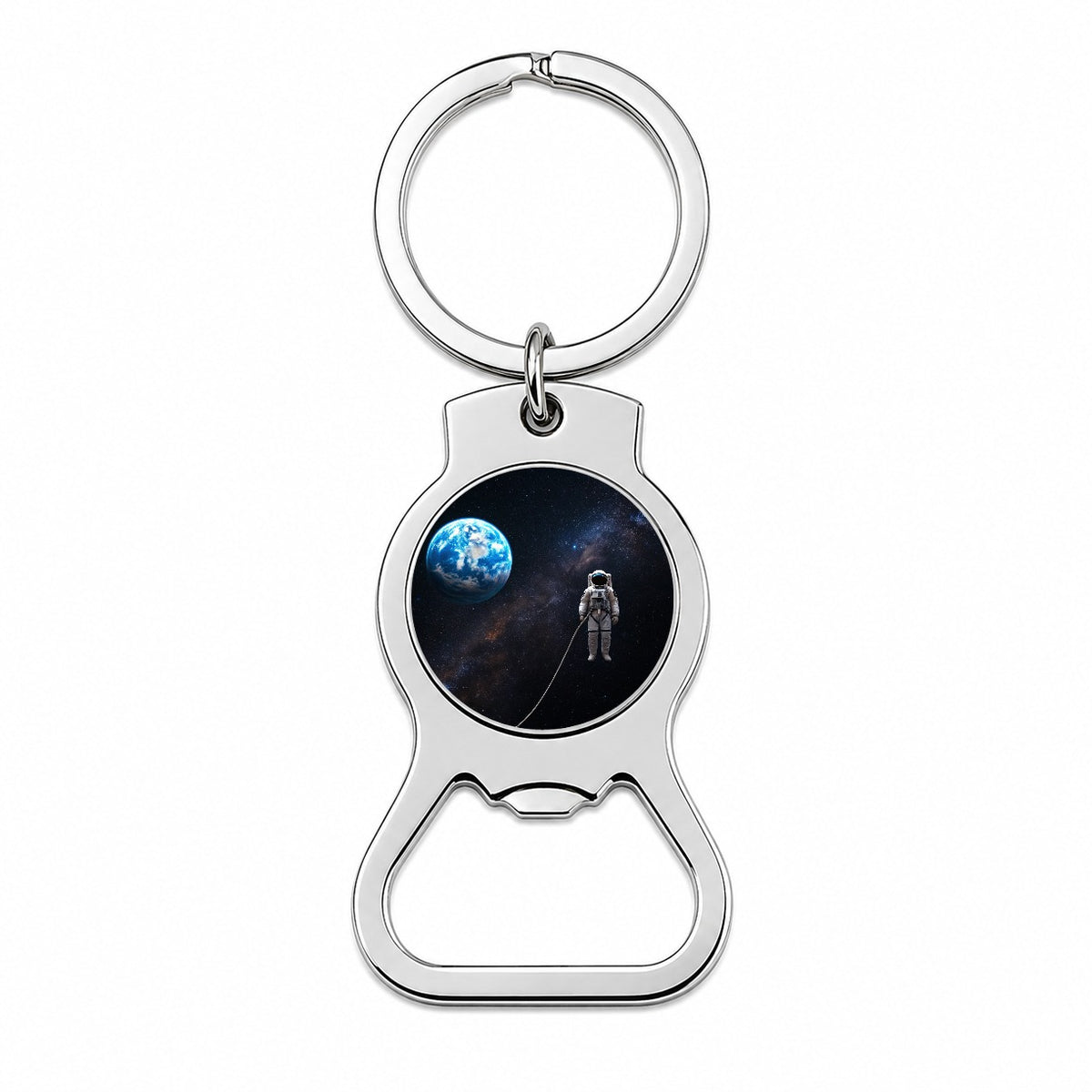 Astronaut Drifting In Space Earth Bottle Opener Keychain