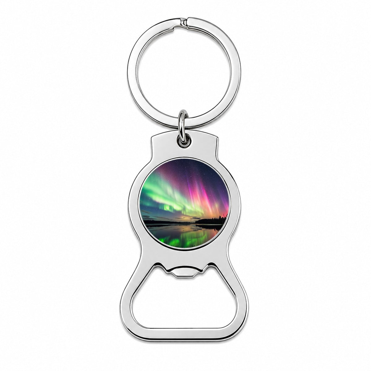 Aurora Borealis Northern Lights Over Lake Bottle Opener Keychain