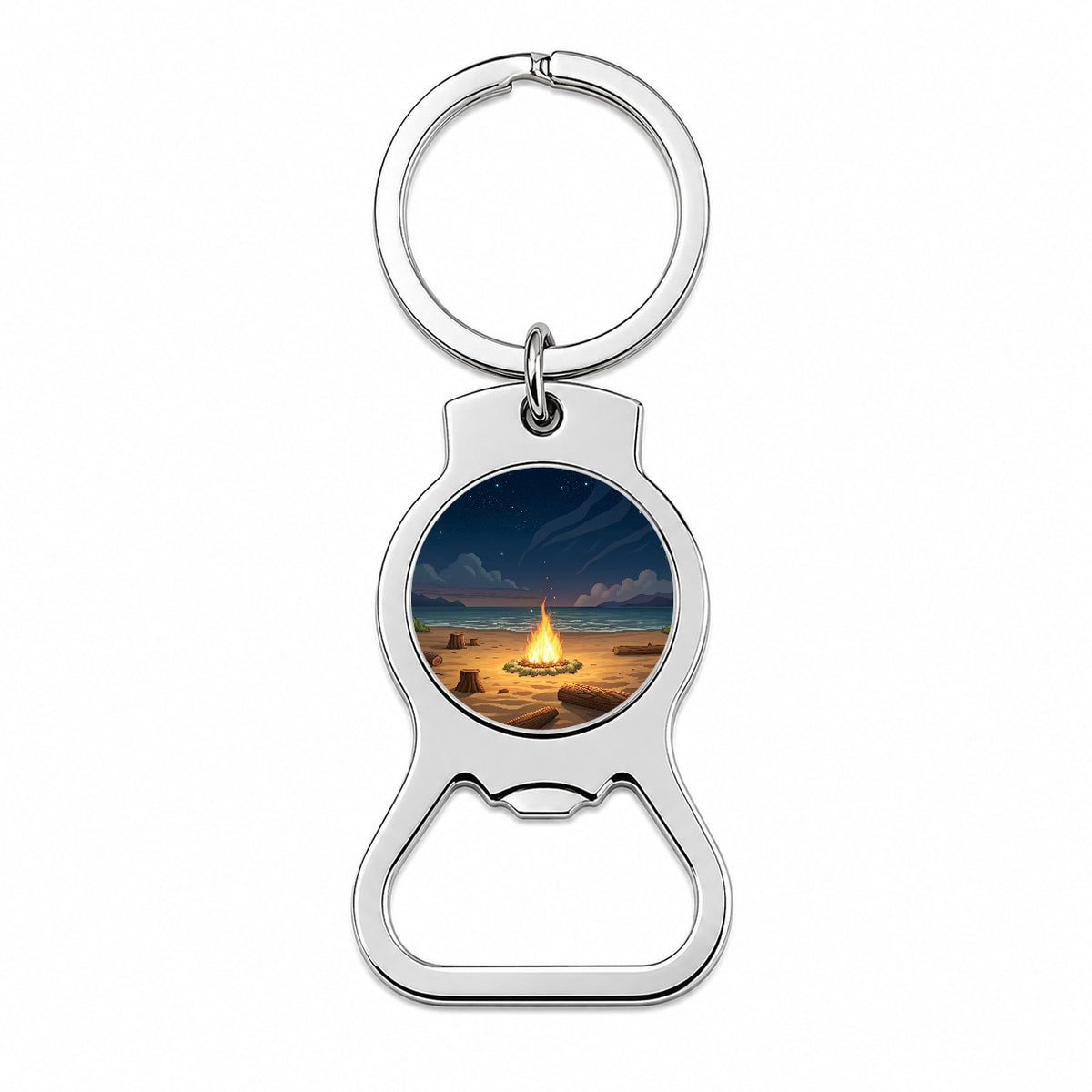 Beach Bonfire Drawing Bottle Opener Keychain