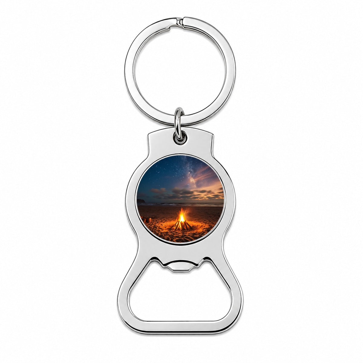 Beach Bonfire Scene Night Bottle Opener Keychain