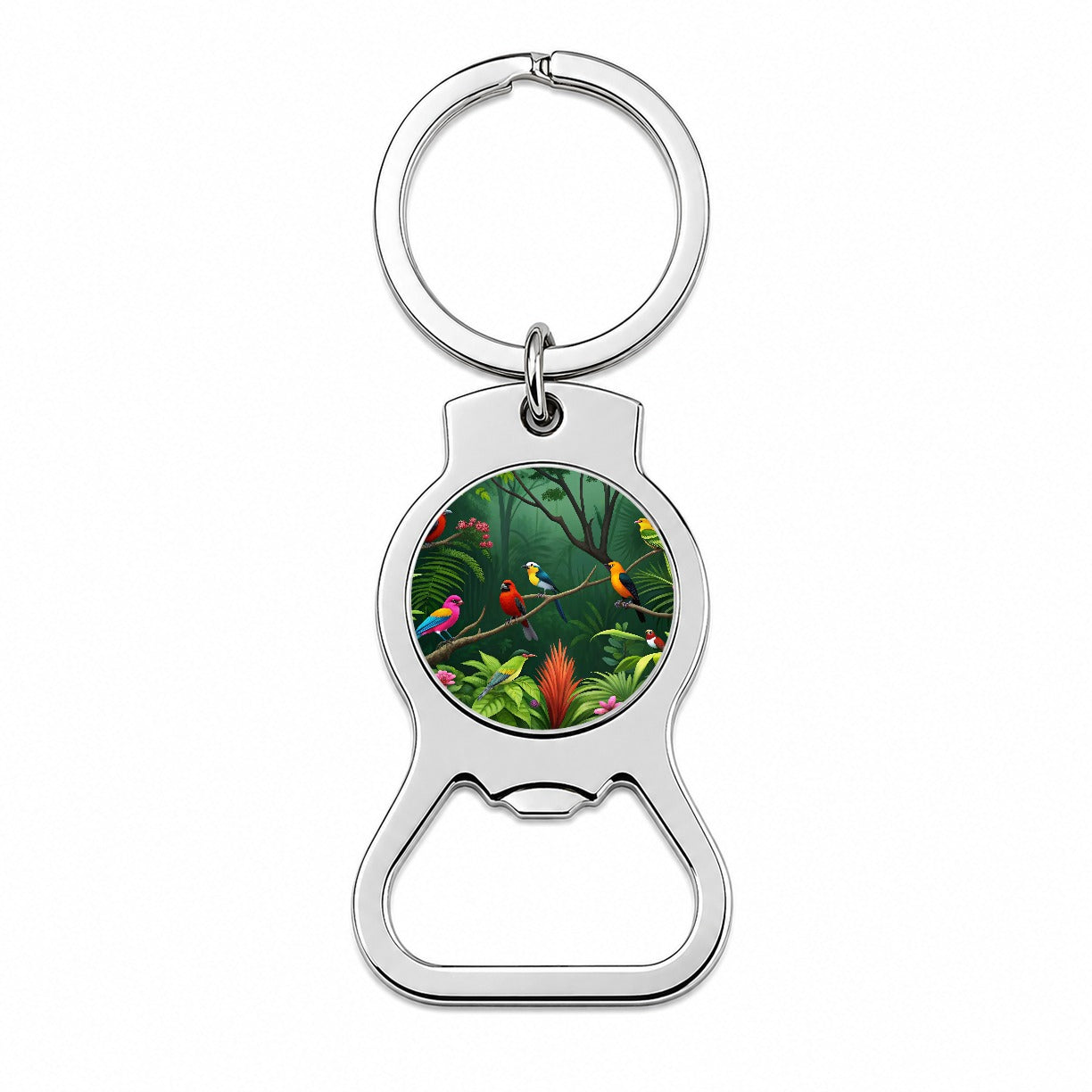 Birds In Jungle Trees Ferns Bottle Opener Keychain
