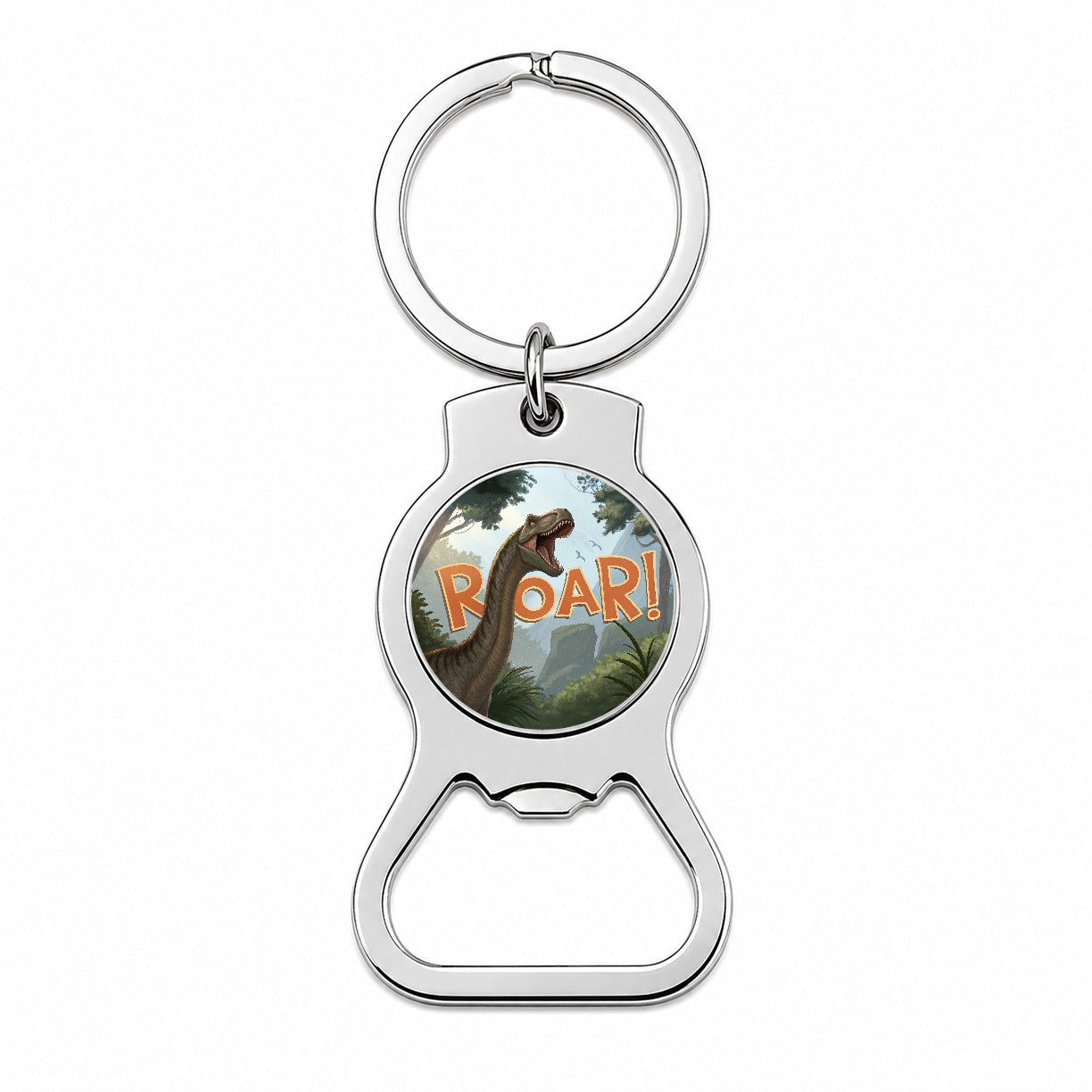 Brachiosaurus Roar Bold Text Dinosaur Bottle Opener Keychain
