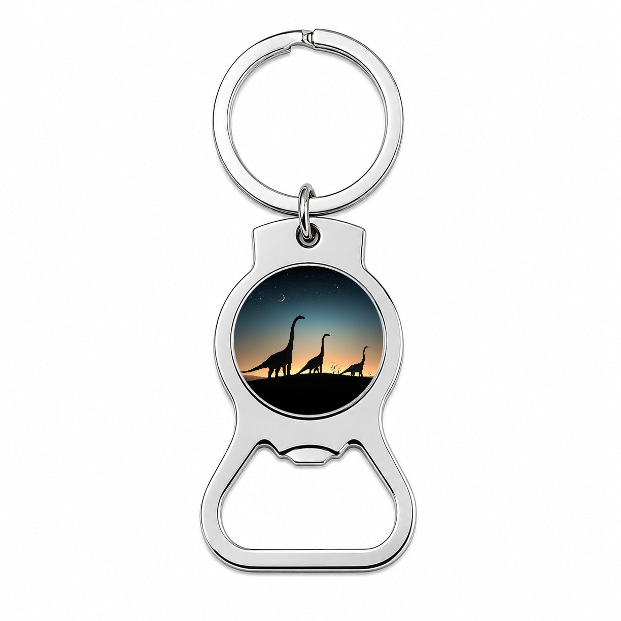 Brontosaurus Silhouettes Night Dinosaurs Bottle Opener Keychain