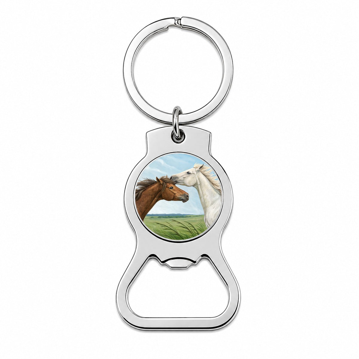Brown White Horses Love Bottle Opener Keychain